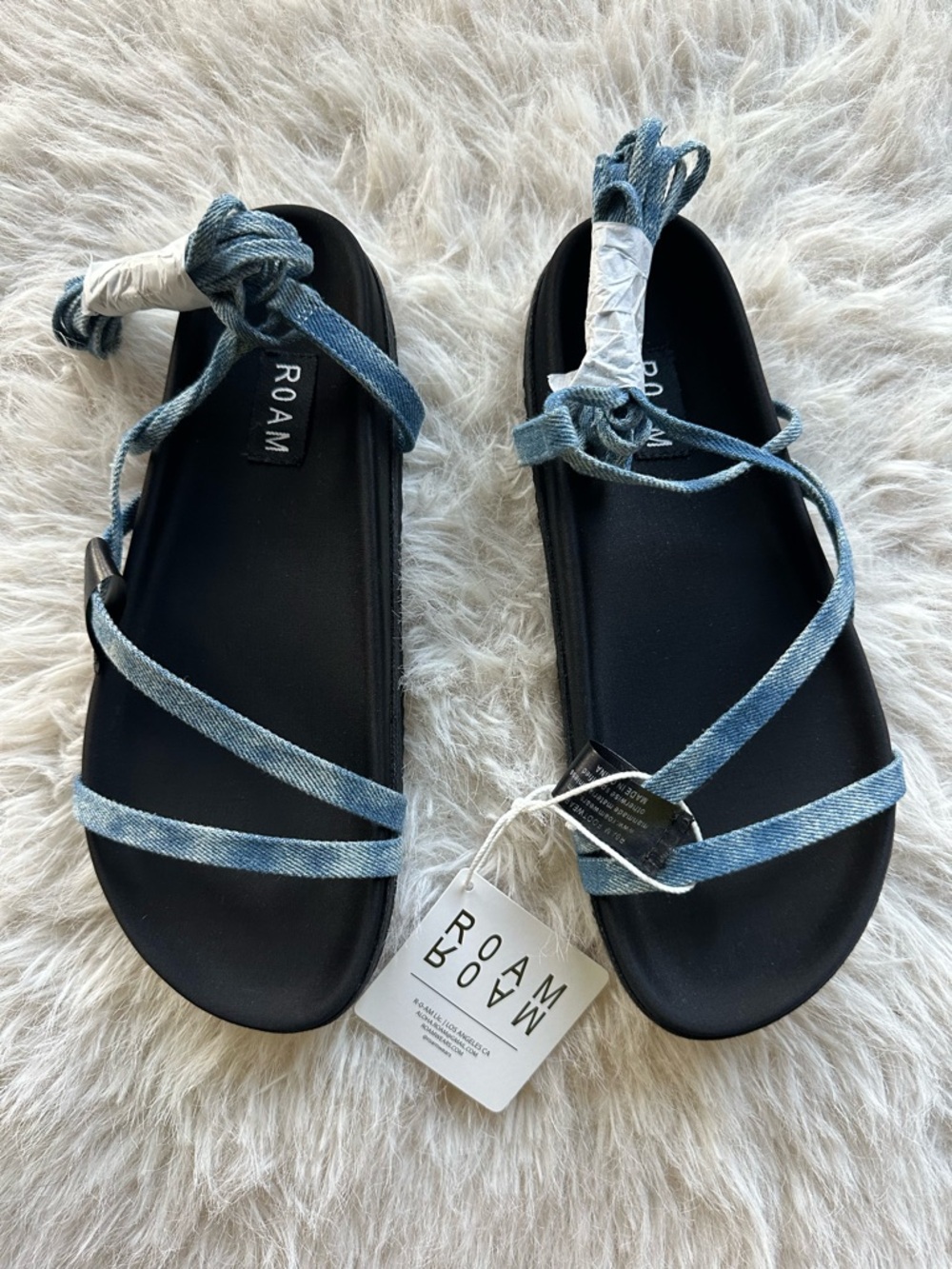 ROAM Women's Blue Denim Ankle Wrap Sandal - Blue 39 new